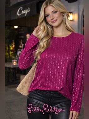 Lilly Pulitzer Magenta Sequin Silk Long-Sleeve Blouse